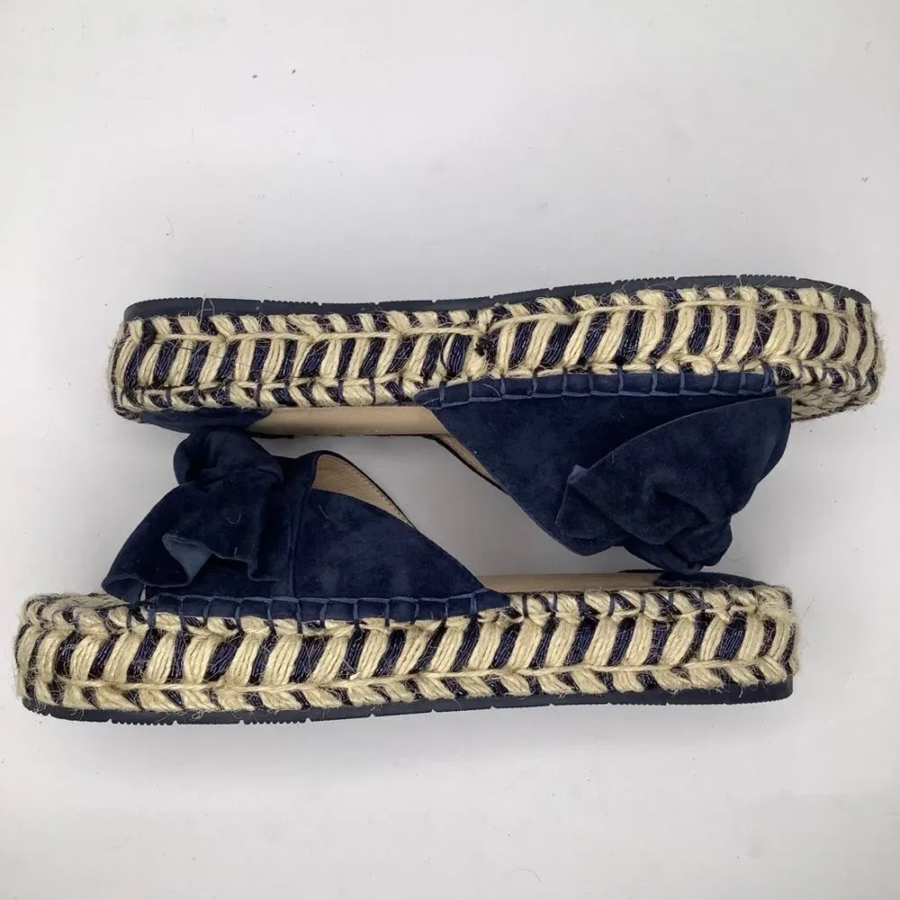 J/SLIDES Dark Blue Suede Bow Espadrille Women Open Slides Sz 8 Coastal,Travel